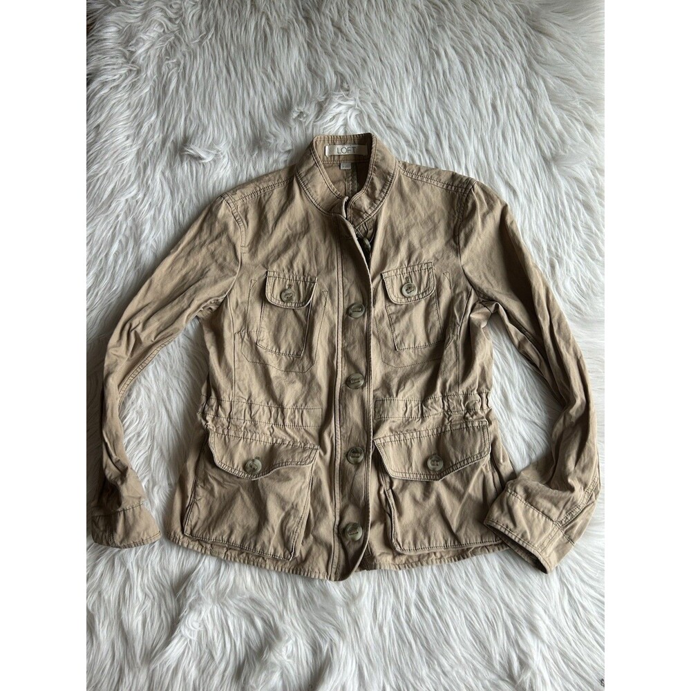 Loft Jacket Womens SP Military Utility Button Up Cargo Y2K Beige